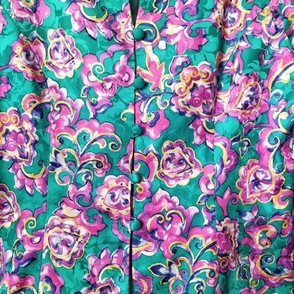 Vintage Adrianna Papell Silk Bright Floral Print Blazer Jacket Size 16 - Picture 4 of 10